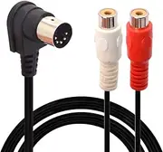 [HTGuoji] Din 5 Pin to RCA Cable. 90 Degree Right Angle 5 Pin Din Male Plug to 2 RCA Female Professional Grade Audio Cable Adapter for Bang & Olufsen, Naim, Quad, Stereo Systems (1.5 Meter / 5 FT)