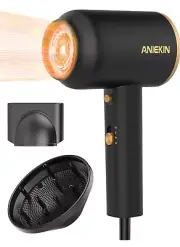ANIEKIN Hair Blow Dryer 1875W with Diffuser, Travel Ionic Hair Dryer, Black GG