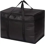 XL Insulated Food Delivery Bag, Insulated Reusable Grocery Cooler/Hot Bags, Foldable Washable Heavy Duty Cooler Totes for Hot or Cold Food Delivery, Groceries, Travel, Shopping (Black)