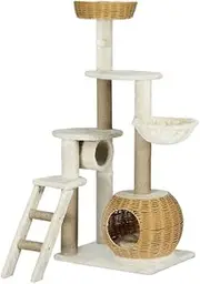 i.Pet 138cm Cat Tree, Cats Scratching Post Multi-Level Tower Pet Scratcher Climbing Trees Posts Indoor Kittens Rattan Play House Kitty Activity Center, with Plush Cover Condo Hammcok Bed Beige