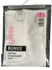 BNWT Girls Sz 3 Bonds Brand White Soft Cotton Classic Rib Narrow Strap Singlet