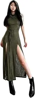 [Generic] Women's Desert Walker Hooded Sleeveless Dress Punk Side Split Hollow Out Midi Dress Party Club Streetwear