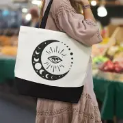 Mystical moon and all seeing eye design tote bag perfect for bohemian and cosmic