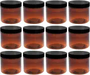 8Oz Amber Plastic Jars with Blank Labels (BPA Free PET Plastic) (12 Count)