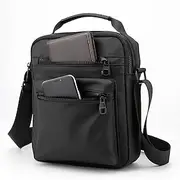 Men's Black Waterproof Nylon Crossbody Bag with Multiple Pockets - Travel Shoulder Bag for Passport and Phone Storage
