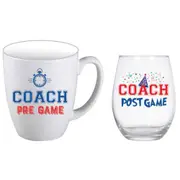 2pc Coach 400ml Coffee/Tea Mug & Stemless Wine Glass Drinking Tumbler Set White