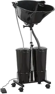 Nazalus Portable Shampoo Bowl with Electric Pump (Pack of 1) | Adjustable Basin Height, Dual-Bucket Design with Drain Hoses | Home & Barber Use | Black