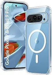 TR4U for Google Pixel 9 Case, Google Pixel 9 Pro Case, Clear Magnetic [Anti-Yellowing], [Military Grade Drop Protection], Hard Back Protective Cover, Compatible with MagSafe Accessories (2024)