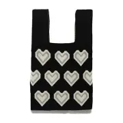 Reusable Mesh Net Grocery Tote Bags Heart Shape Black Beige for Market Shopping
