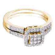 14k Yellow Gold Princess Diamond Bridal Wedding Ring Set 3/8 Cttw