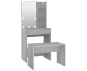 vidaXL Dressing Table Set with LED Grey Sonoma Engineered Wood