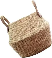 OKUMEYR Straw Flower Basket Rattan Decor Hand Handmade Wicker Basket Garden Large Grass Woven Weaved Plant Handles Wedding Handwoven Faux Wicker Outdoor Holder Weaving Self Straw