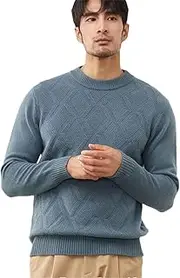 [Zadaos] Solid Goat Cashmere Sweater Men's Pullovers Casual Thick Jacquard Shirt Knit Jacket Blue Ash XL
