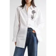 Stella McCartney Crystal Floral Embellished Button-Up Shirt in Pure White at Nordstrom, Size 4 Us