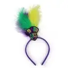 Green Clown Pattern Festive Mardi Gras Feather Headband Set - 10 Pack Sequin Je
