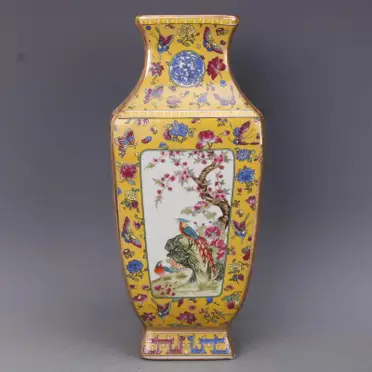清乾隆年制粉彩描金萬花不落地四方花瓶仿古觀賞瓷器擺件古董古玩1入