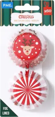 PME Christmas Mini Foil Coated Cupcake Cases - Rudolph (Pack of 60)