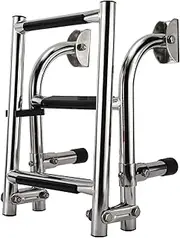 [Artilife] Stainless Steel Boat Ladder,Boat Foldable Stainless Steel 3 Step Ladder Marine Pontoon Ladder Polished 2 + 1 Step with Rubber Grip & Mounting Screws