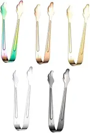 Luxshiny 5Pcs Stainless Steel Ice Tongs Food Tongs for Sugar Cubes Appetizers Portable Barbecue Buffet Essential for Ice Cubes Desserts