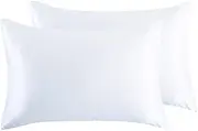 Zippered Satin Pillowcases, Super Soft and Luxury Standard Pillow Cases Set of 2 (Two Pack Standard, White)