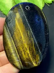 ABR18168 48x33x7mm Natural Tiger Eye Gem Oval Pendant Bead