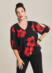 [Taking Shape] Taking Shape Gracie Floral Split Sleeve Top Size 16 in Floral - Plus Size Women's Clothing Floral