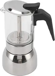 Induction Moka Pot, Premium Crystal Glass Top Stovetop Espresso Moka Pot, Portable Stainless Steel Coffee Maker for Home and Cafe, Dishwasher Safe, Classic Italian Style (300ML)