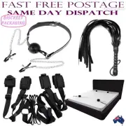 Under Bed Restraints Open Mouth Gag Whip BDSM Sex Toy Nipple Clamp Couples Kit