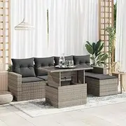 6 Piece Garden Sofa Set with Cushions Grey Poly Rattan, Garden Furniture Sets