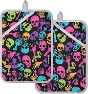 Pot Holders Heat Resistant Colorful Skulls Skeletons Hands Doodle Potholders with Pockets Hot Pan Holders Oven Mitts 2 Pack