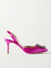 [Manolo Blahnik] Manolo Blahnik - Hangisli 70 Embellished Satin Slingback Pumps - Fuchsia - IT40 IT 40 Pink