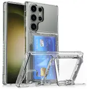For Samsung Galaxy S23 Ultra Phone Cover Case Clear PC+TPU Phone Shell with Kickstand Card Holder
