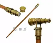 Antique Brass TELESCOPE Handle Wooden Walking Stick Cane Antique Finish Gift