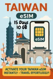 Best Taiwan esim Data Travel e sim High-Speed 5G /4G 15 Days 10 GB