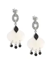 Silver 0.18 ct. tw. Diamond & Grey Agate Earrings