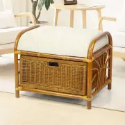 Krit Handmade Rattan Wicker Ottoman Footstool w/Basket w/Cushion