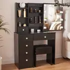 Makeup Vanity Stool Set Sliding Mirror & 10LED Light Dressing Table Dresser Desk