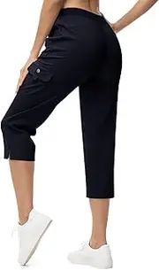[TBMPOY] Women's Capri Lightweight Quick Dry Hiking Cargo Pockets Water Resistant Travel Pants Casual Outdoor