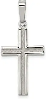 [JewelryWeb] 925 Sterling Silver Solid Polished back-Polished and Matte Finish Religious Faith Cross Pendant Necklace 29x17mm Wide-Pendant for Women