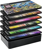 Master 150 Colored Pencil Mega Set with Premium Soft Thick Core Vibrant Color Leads in Tin Storage Box - Professional Ultra-Smooth Artist Quality - Blending, Shading, Layering, Adult Coloring Books