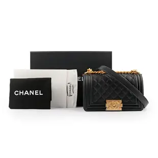 【CHANEL 香奈兒】經典金釦小牛皮 Boy Chanel 20cm (黑色)/ 平行輸入