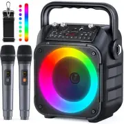 Portable Black Karaoke Machine with Wireless Microphones and Bluetooth 5.2