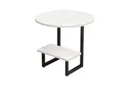 Foret 2 Tier G-Shaped Side Table With Marble Pattern Wood Top Steel Frame 60cm