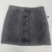 Free People Women's Black Denim Button Up Skirt NEW Size 30 Rocky Mountain NWT