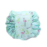 Printed Cosmetic Storage Bag Drawstring Make-Up Travel Bag Makeup Tools Organizer Folding Cosmetic Bag -Green Flamingo