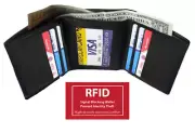 BLACK RFID BLOCKING MEN'S LEATHER TRIFOLD THIN WALLET