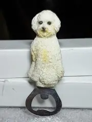 New Old Stock Bichon Frise Dog Resin Metal Magnetic Bottle Opener 4.75" X 1.75"