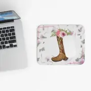 Pink Rose Cowboy Boot Mouse Pad (Rectangle)