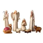 Nativity Set Rustic Ocean Charm Drift Wood Look Removable Baby Jesus 8 inch 9pc