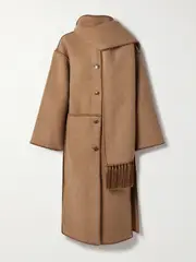 [TOTEME] TOTEME - Draped Fringed Wool-blend Bouclé Coat - Camel - DK38 DK 38 Brown